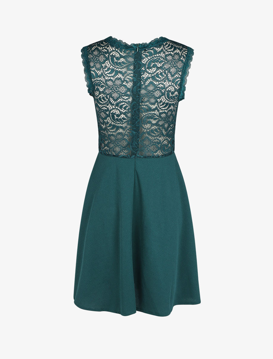 Robe uni à bustier en dentelle - Bleu canard - 2