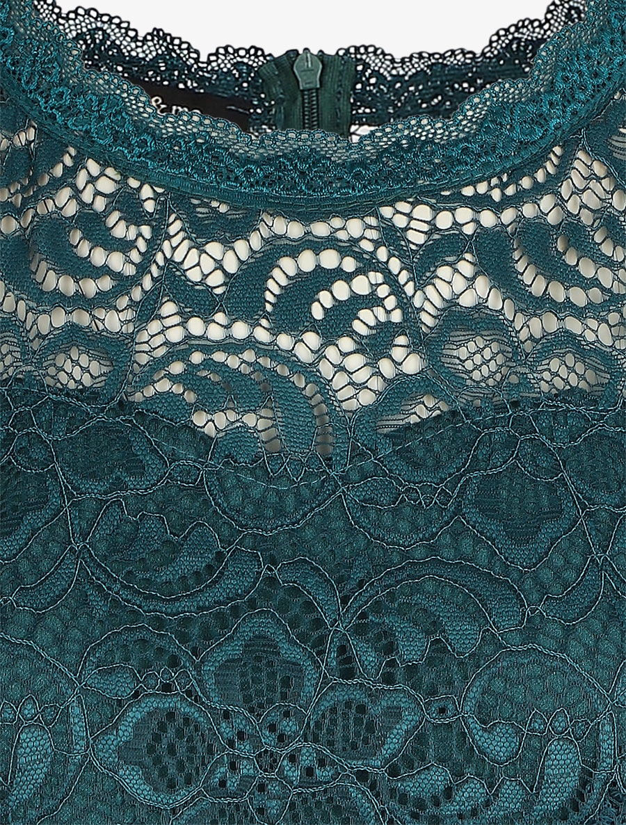 Robe uni à bustier en dentelle - Bleu canard - 3