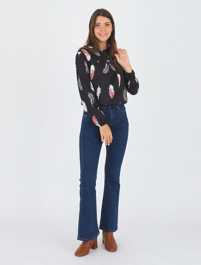 Blouse à imprimé plume - Noir - 6