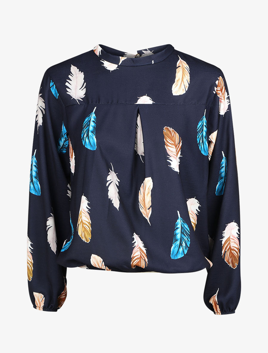 Blouse à imprimé plume - Marine - 7