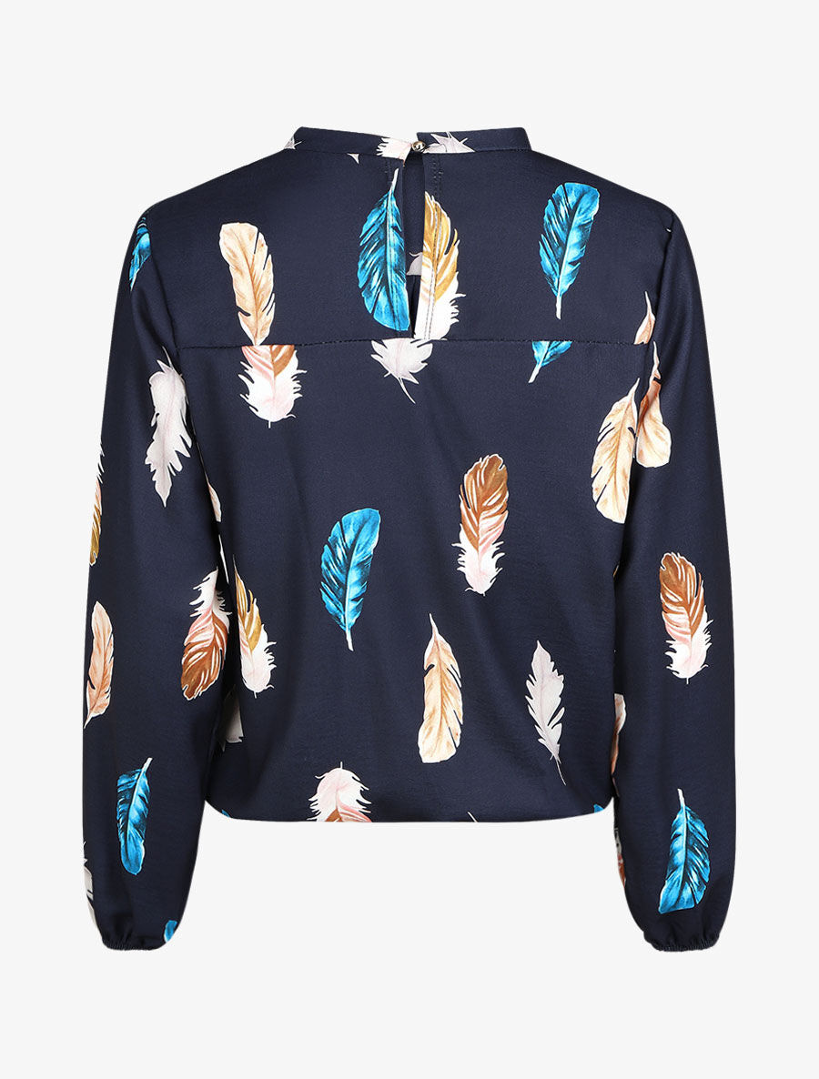 Blouse à imprimé plume - Marine - 2