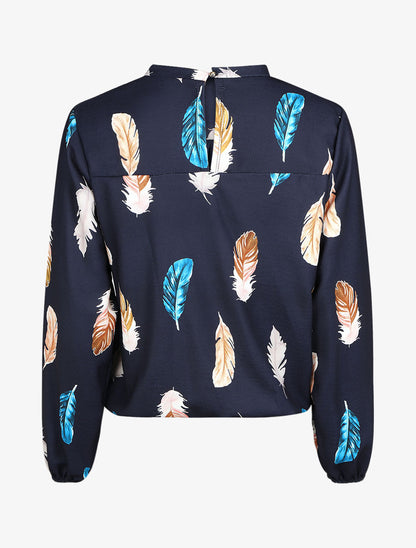 Blouse à imprimé plume - Marine - 2