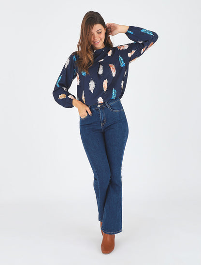 Blouse à imprimé plume - Marine - 6