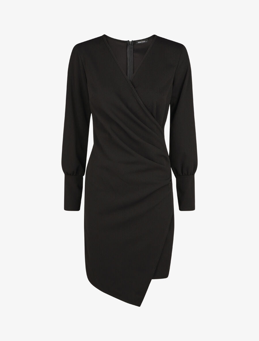 Robe droite unie effet drapé - Noir - 4