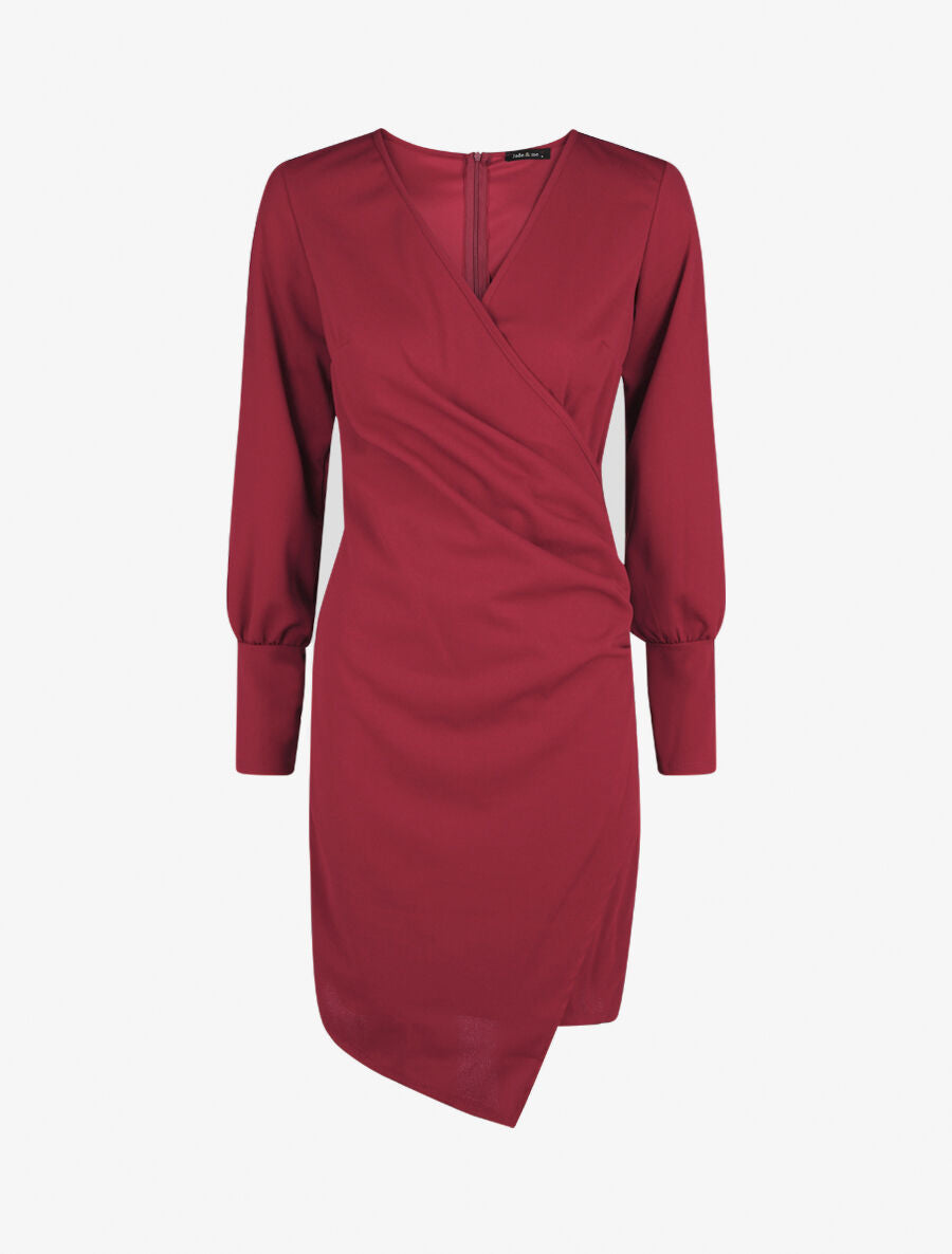 Robe droite unie effet drapé - Bordeaux - 6