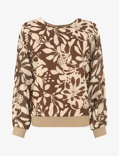 Blouse en voile imprimé fleuri - Marron - 1