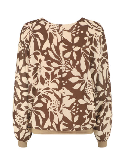 Blouse en voile imprimé fleuri - Marron - 2