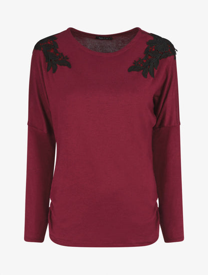 Pull droit empiècements crochet - Bordeaux - 6