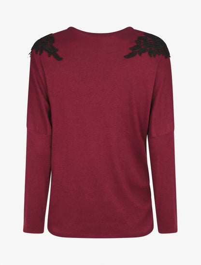 Pull droit empiècements crochet - Bordeaux - 2