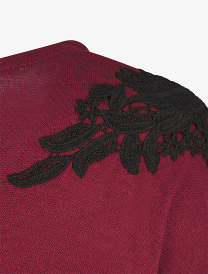 Pull droit empiècements crochet - Bordeaux - 3