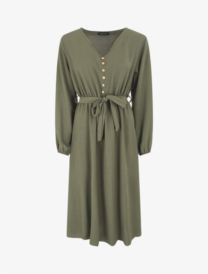Robe longue unie - Kaki - 1
