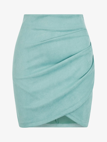 Jupe crayon en suédine style portefeuille - Bleu clair - 1