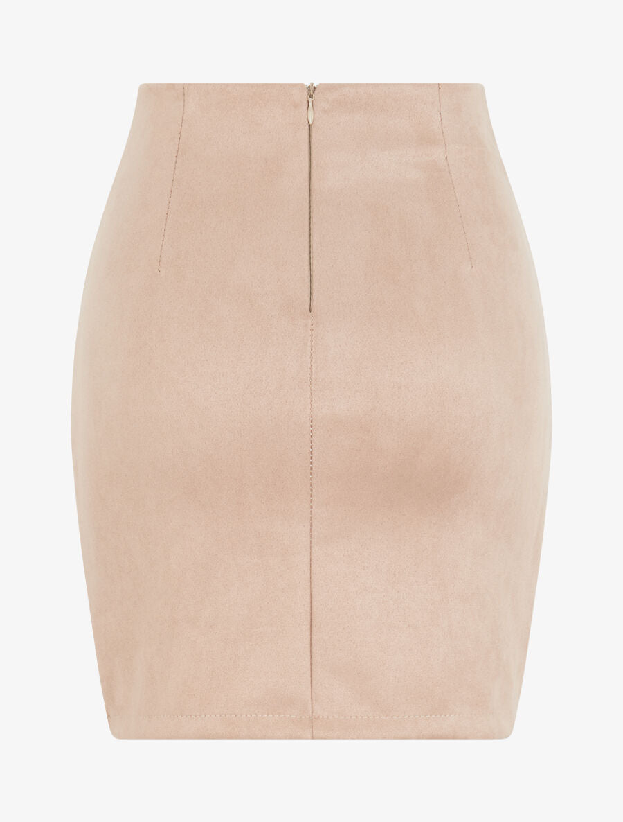 Jupe crayon en suédine style portefeuille - Beige - 2