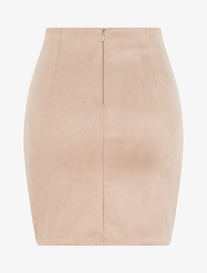 Jupe crayon en suédine style portefeuille - Beige - 2