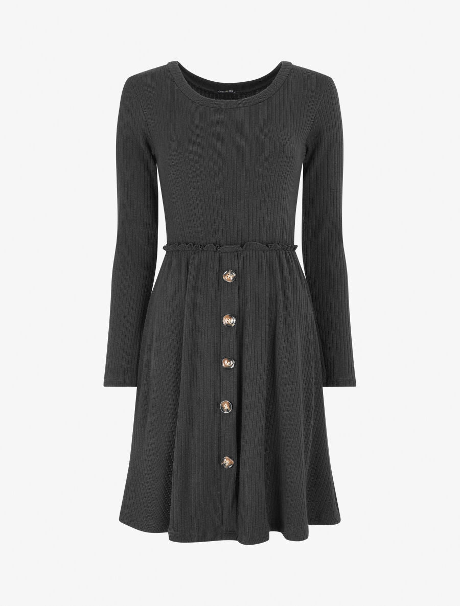 Robe pull longue unie - Noir - 1