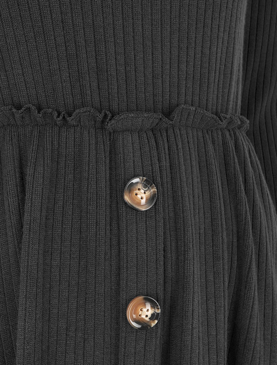 Robe pull longue unie - Noir - 3