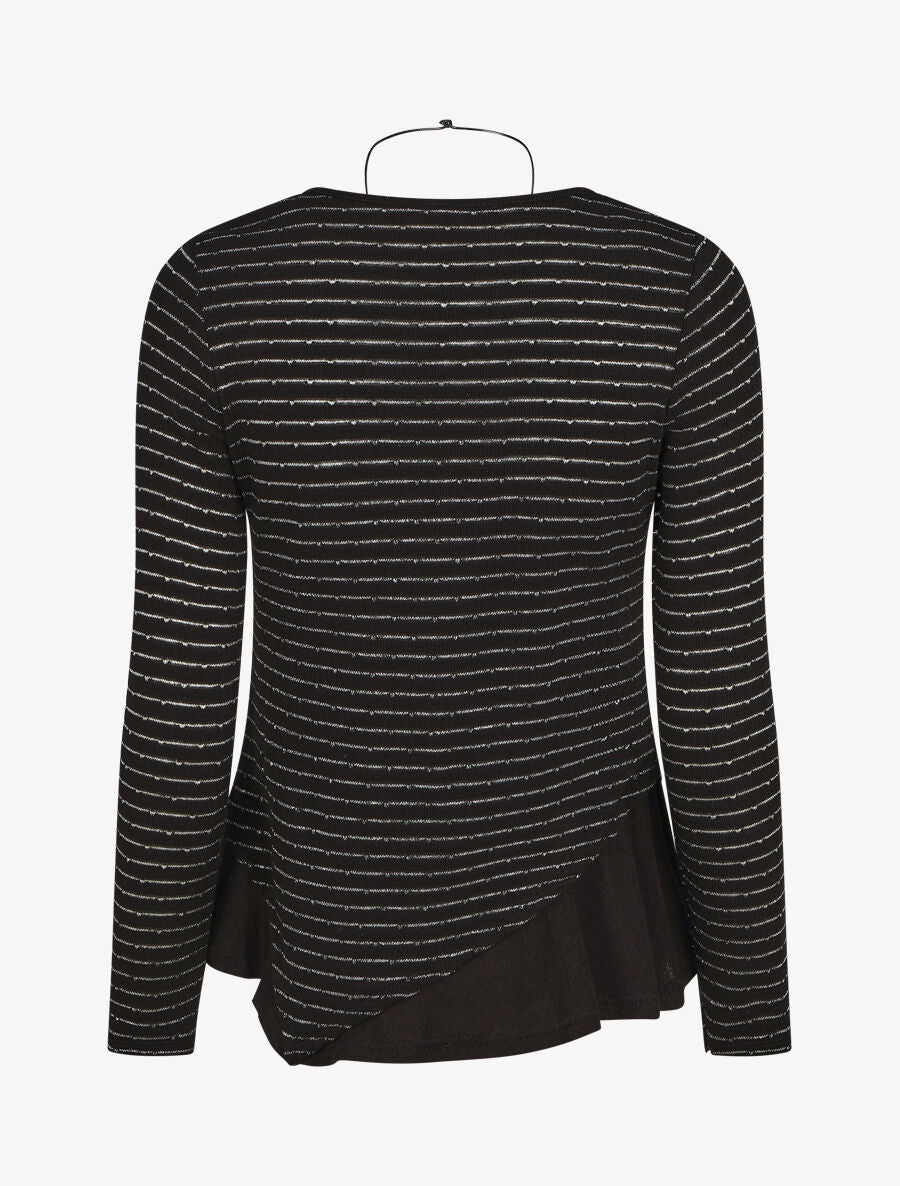 Pull droit rayé bords à volants - Noir - 2
