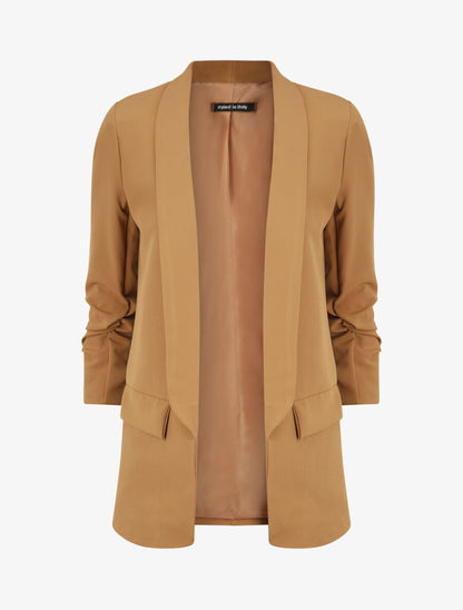 Blazer à manches 3/4 froncées - Camel - 1