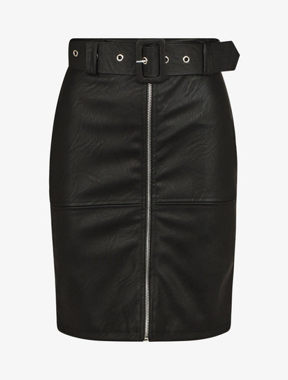 Jupe ajustée taille haute en simili - Noir - 4