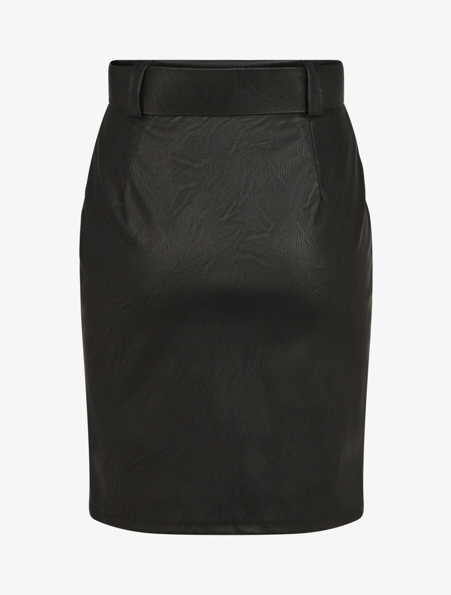 Jupe ajustée taille haute en simili - Noir - 2