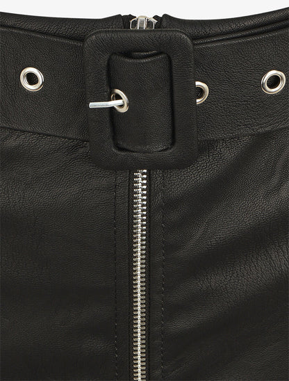 Jupe ajustée taille haute en simili - Noir - 3