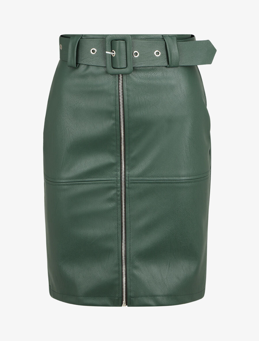 Jupe ajustée taille haute en simili - Vert - 1