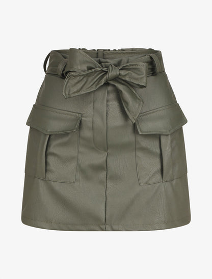 Short droit style jupe en simili - Kaki - 4