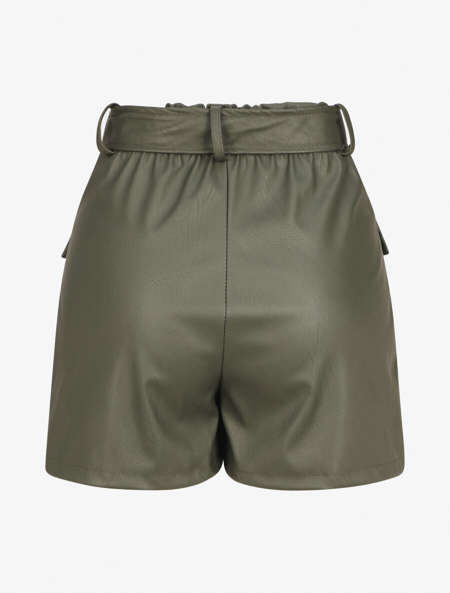 Short droit style jupe en simili - Kaki - 2