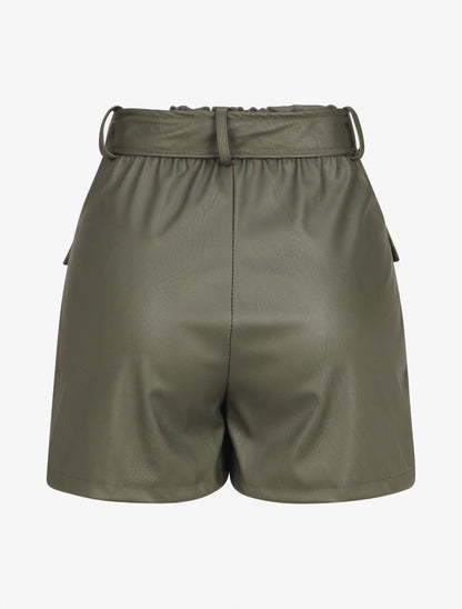 Short droit style jupe en simili - Kaki - 2