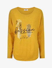 Pull ample motif plumes irisées - Moutarde - 1