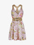 Robe patineuse courte imprimé fleuri à bretelles stylisées - Rose - 1