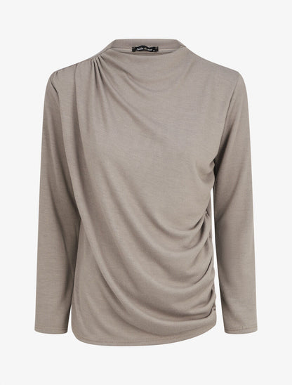 Pull droit uni effet drapé - Gris taupe - 1