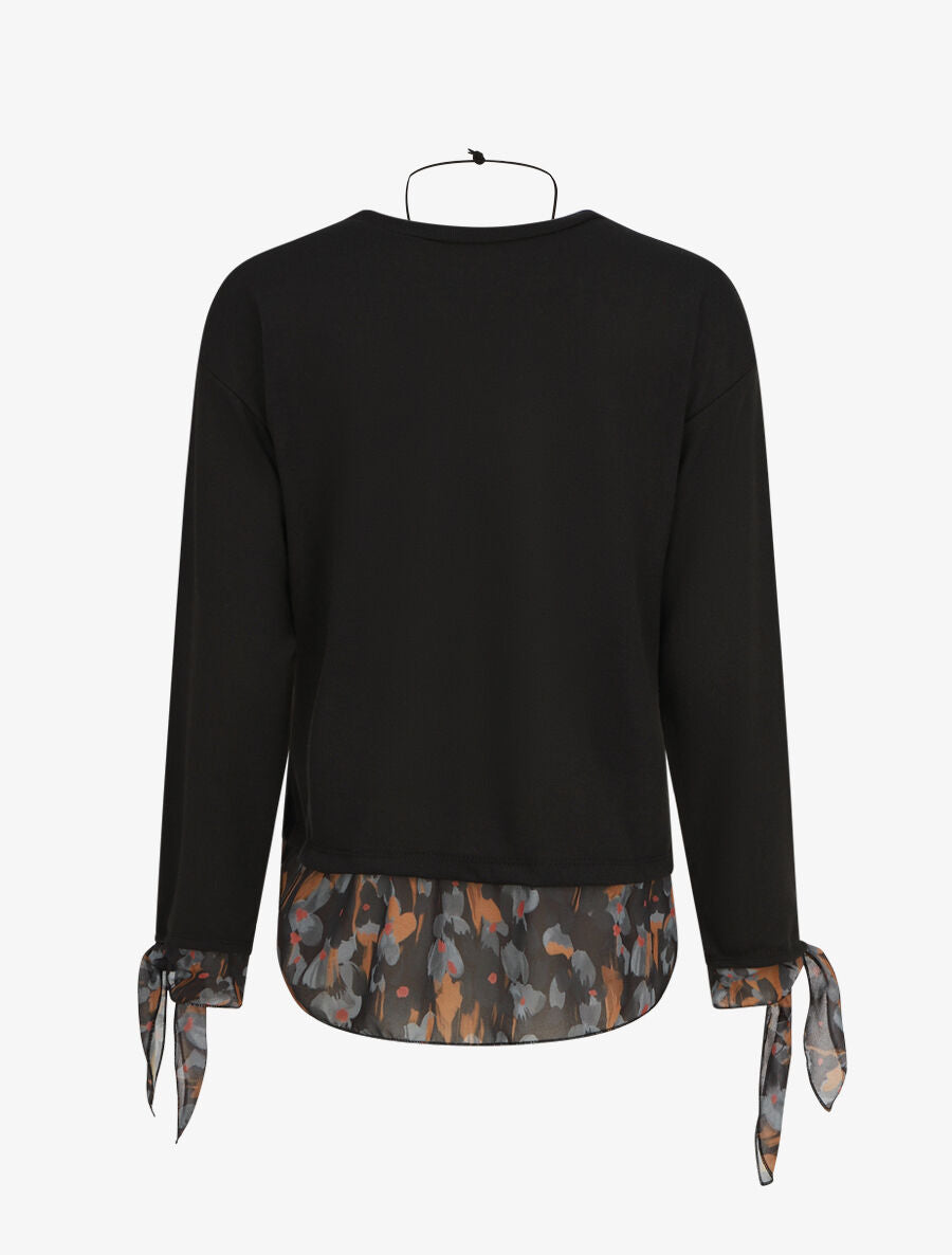 Pull fin bi-matière à imprimé fleuri - Noir - 2