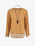 Pull fin bi-matière à imprimé fantaisie - Camel - 4