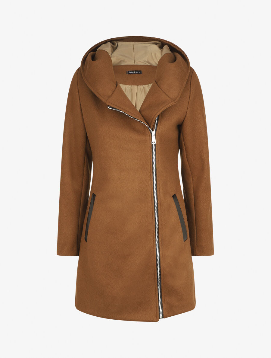 Manteau droit long à capuche - Marron - 4