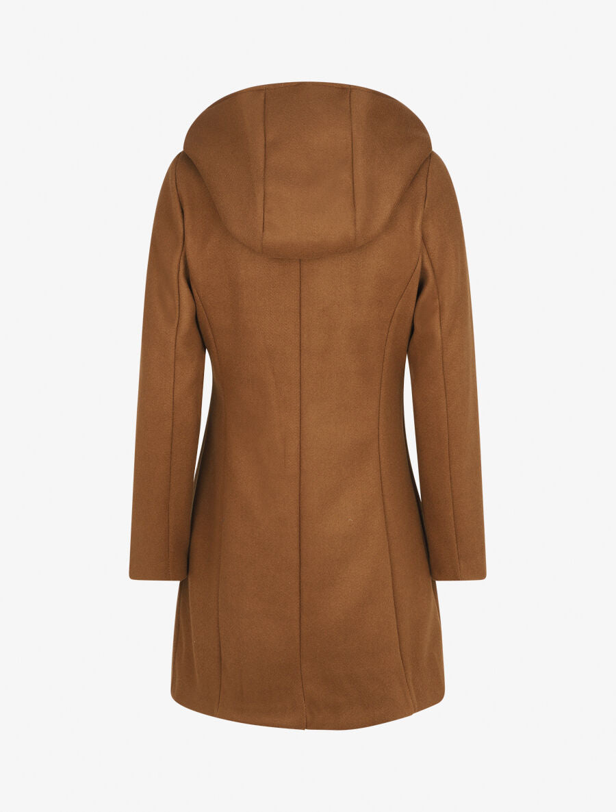 Manteau droit long à capuche - Marron - 2