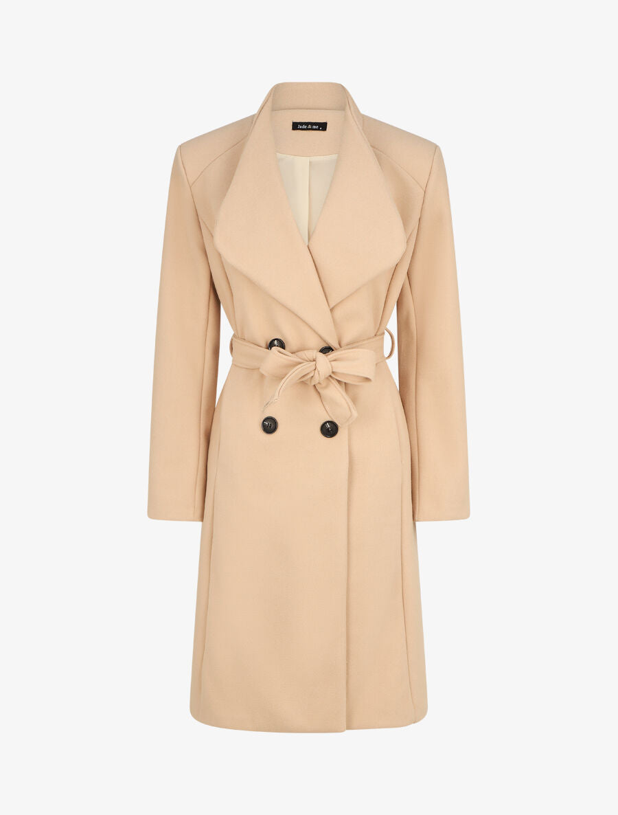 Manteau long croisé coupe droite - Beige - 4