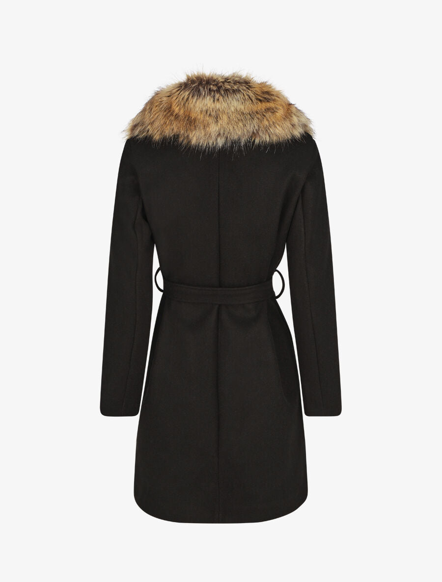 Manteau long col en fourrure - Noir - 2