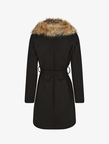 Manteau long col en fourrure - Noir - 2