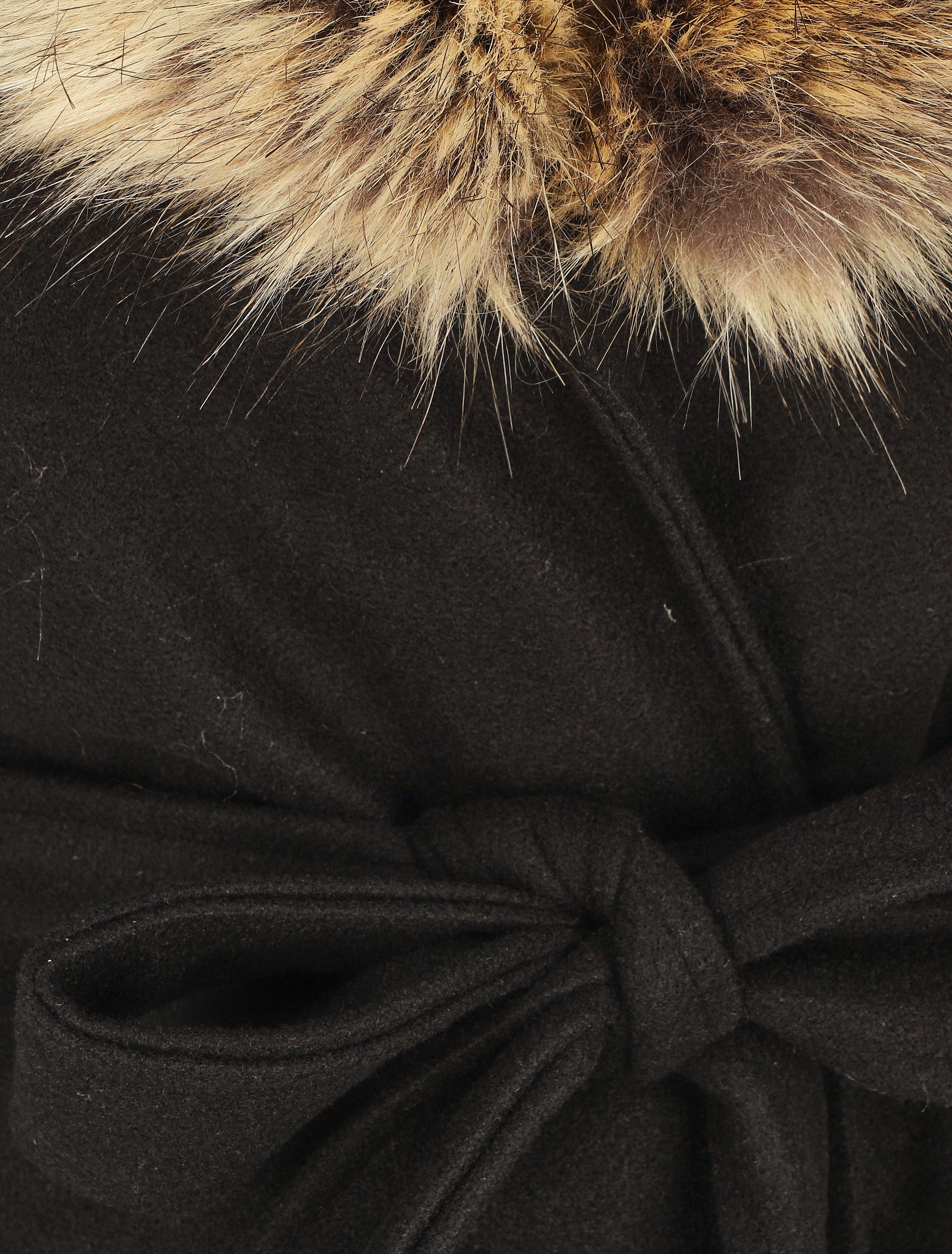 Manteau long col en fourrure - Noir - 3