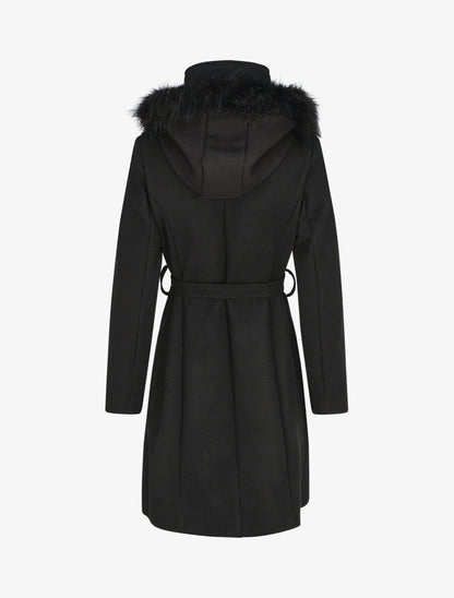 Manteau long capuche à fourrure - Noir - 2