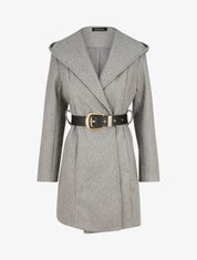 Manteau à capuche ceinturé - Gris - 4