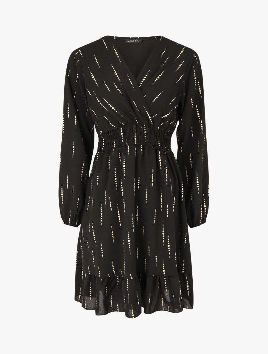 Robe mi-longue évasée imprimé graphique irisé - Noir - 1