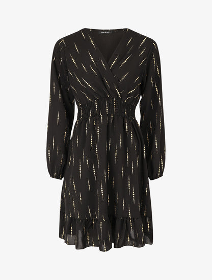 Robe mi-longue évasée imprimé graphique irisé - Noir - 1