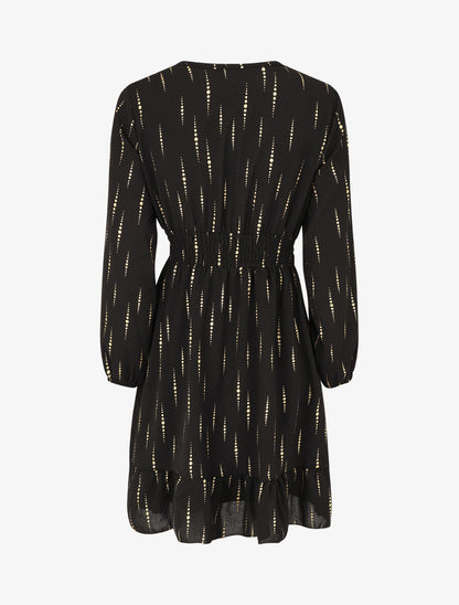 Robe mi-longue évasée imprimé graphique irisé - Noir - 2
