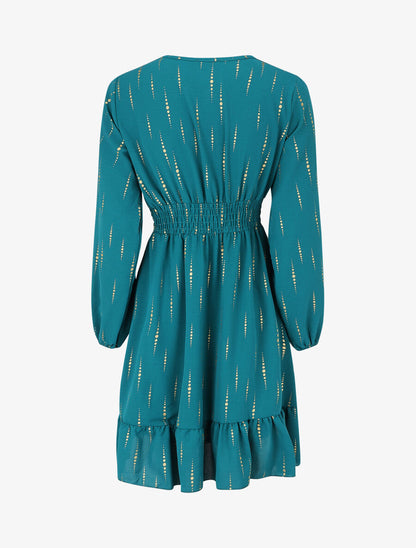 Robe mi-longue évasée imprimé graphique irisé - Bleu canard - 4