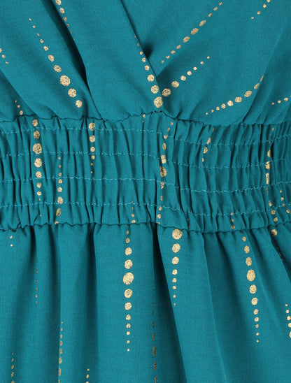 Robe mi-longue évasée imprimé graphique irisé - Bleu canard - 5