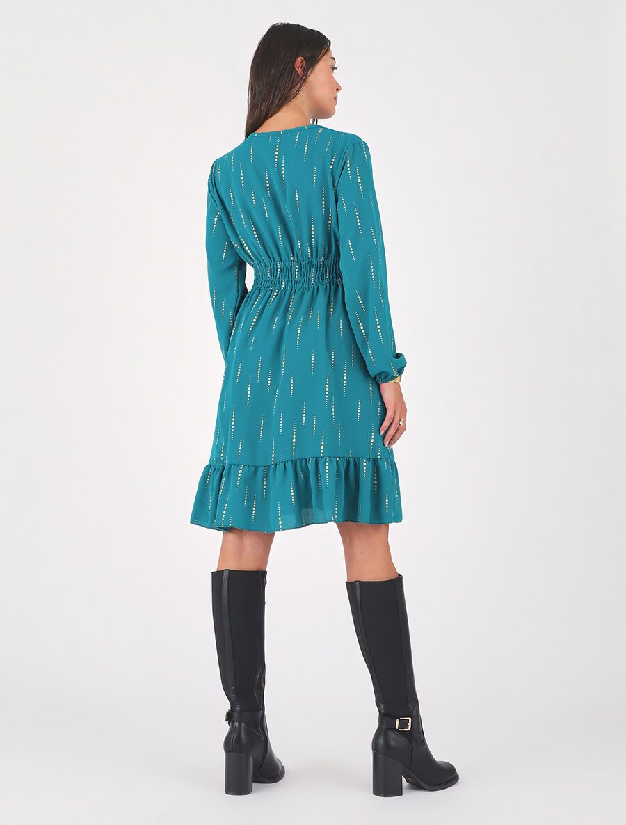 Robe mi-longue évasée imprimé graphique irisé - Bleu canard - 2
