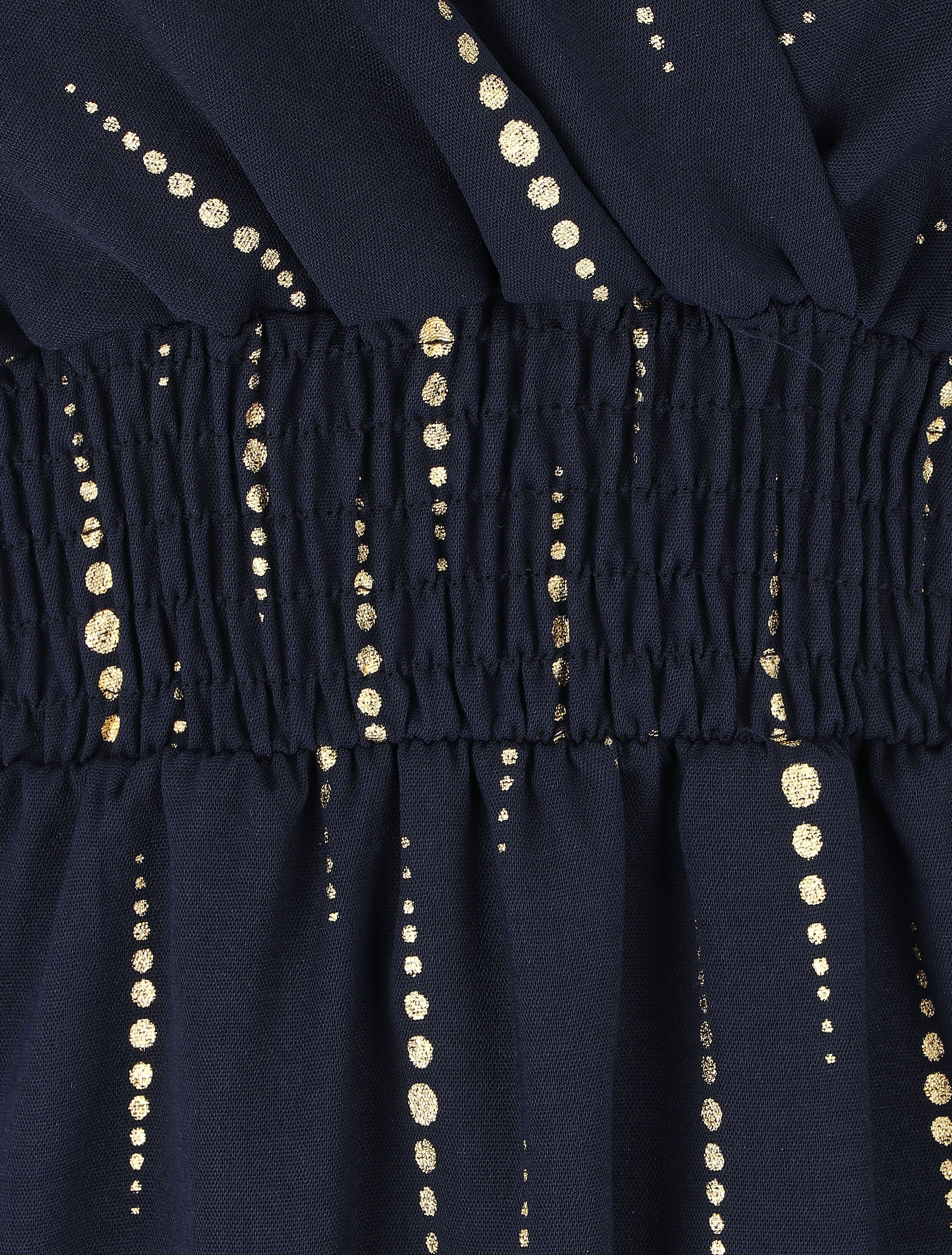 Robe mi-longue évasée imprimé graphique irisé - Marine - 3