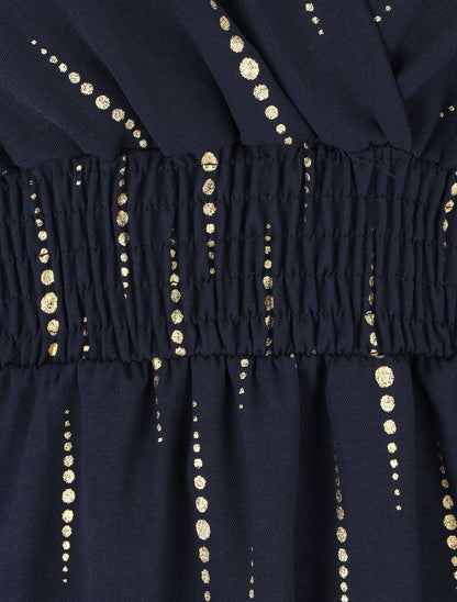 Robe mi-longue évasée imprimé graphique irisé - Marine - 3
